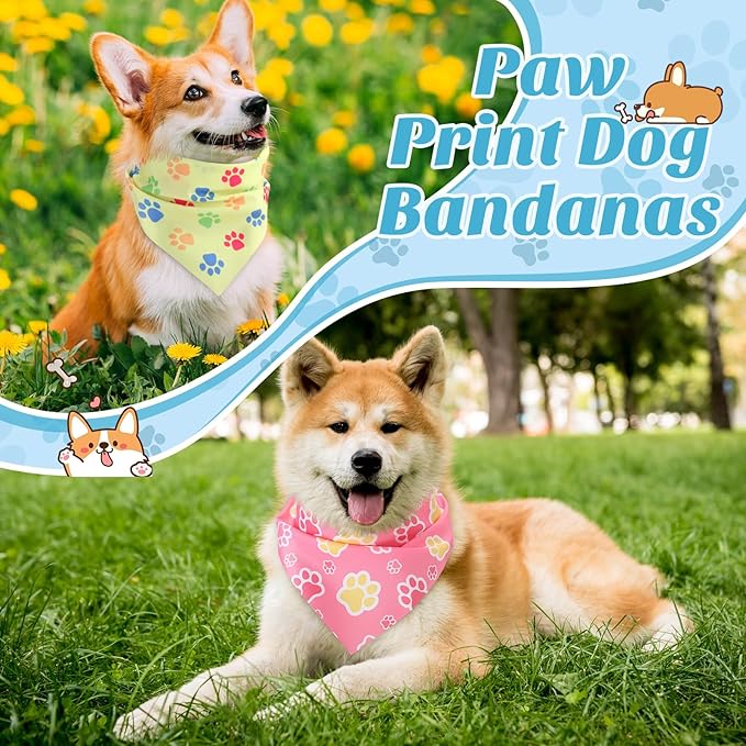 100 Pieces Paw Print Dog Bandanas Bulk Paw Bandanas for Dogs Soft Bibs Adjustable Triangle Doggie Scarves for Small Medium Large Pets Party Costume