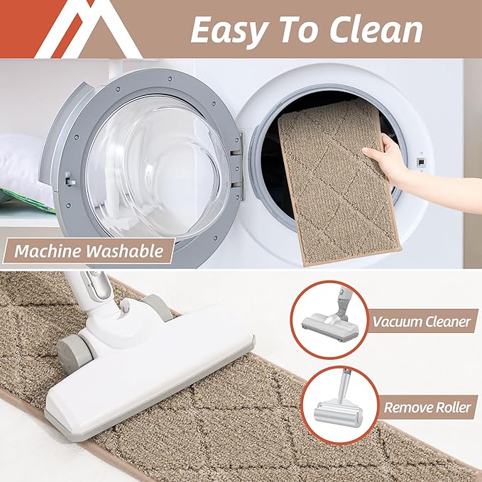 COSY HOMEER Edging Stair Treads Non-Slip Carpet Mat 28inX9in Indoor Stair Runners for Wooden Steps, Edging Stair Rugs for Kids and Dogs, 100% Polyester TPE Backing (15pc, Beige)