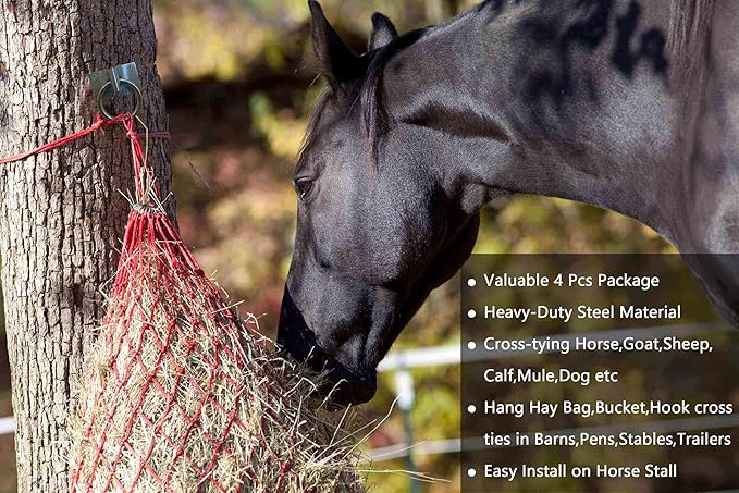 Cross Tie Ring for Horses, Block Tie Ring for Horse Stall/Stable, Tie Down Horse Barn Supplies (4 Pack)