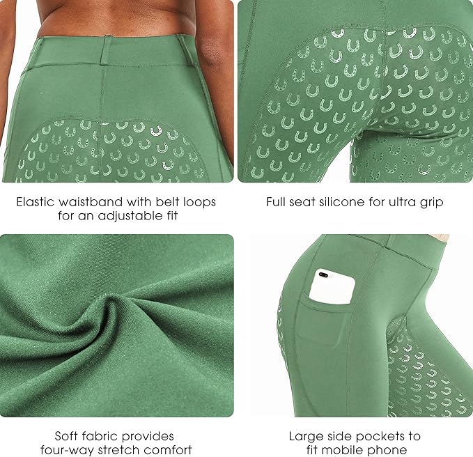 FitsT4 Sports Women's Full Seat Riding Tights Active Silicon Grip Horse Riding Tights Equestrian Breeches