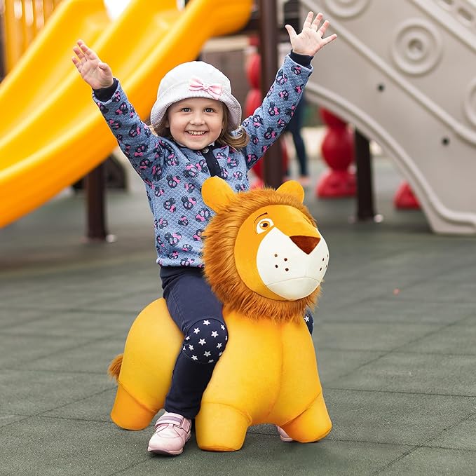 EVERICH TOY Lion Bouncy Horse, Inflatable Plush Hopping Toy, Bouncing Animal Hopper for Toddlers, Fun Ride-On Toy for Kids 18 Months-6 Years, Indoor & Outdoor Play, Great Gift Boys Girls