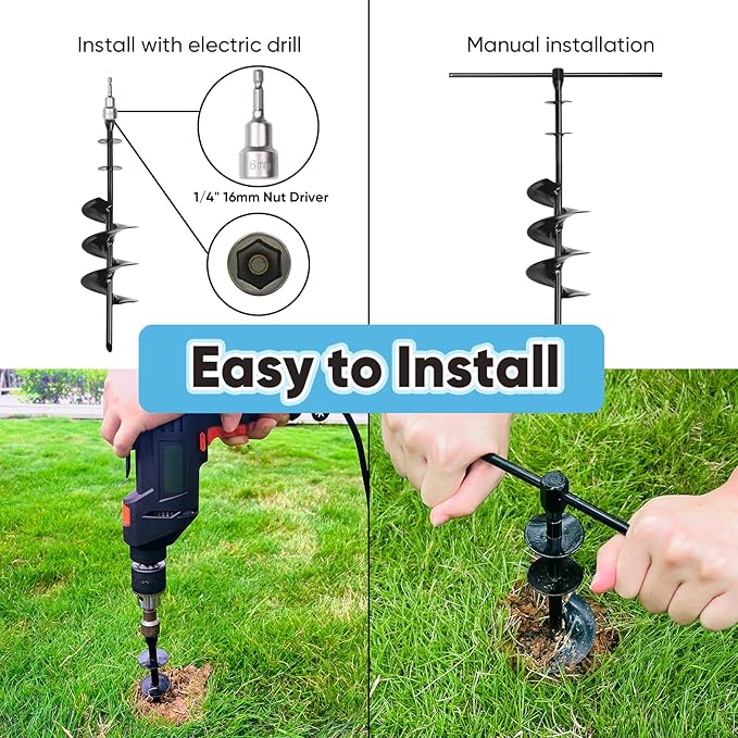 Dog Tie Out Stake for Large Dogs – Heavy Duty In-Ground Dog Anchor up to 210 lbs – Secure Tether Stake for Yard, Camping & Beach – Easy Install with Tool, Works with Tie Out Cable & Leash, Black