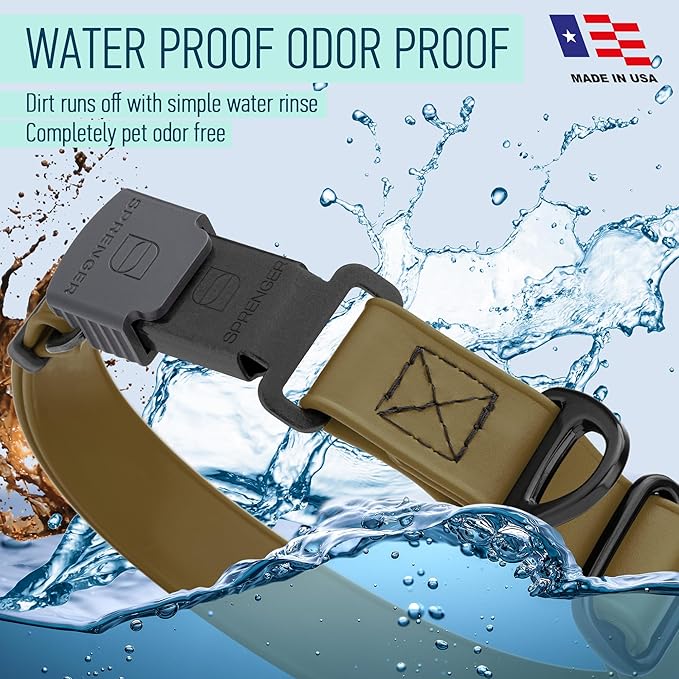 Dogline Biothane Waterproof Dog Collar with Herm Sprenger Stainless Steel Quick Release Buckle – Heavy Duty Tactical Durable Collar for Dogs – Comfortable and Safe Pet Collar, W 1" L 15-25", Brown