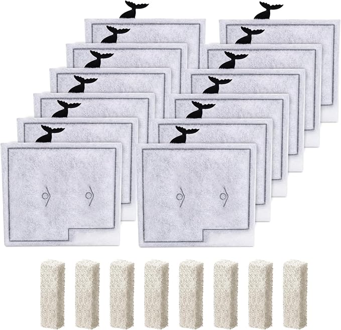12 Pack Medium Filter Cartridges+ 8 Pack Ammonia Reducer Filter Pads Compatible with Aqueon QuietFlow LED PRO Power Filter Size 10 & E Internal Power Size 20 & Zilla Size 20