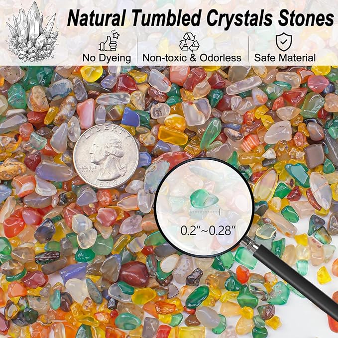 Colorful Agate Crystal Stones Crushed Quartz Chips Bulk 3 Lb, Natural Polished Tumbled Gemstones Gravel Rocks for Aquarium, Garden and Home Decoration