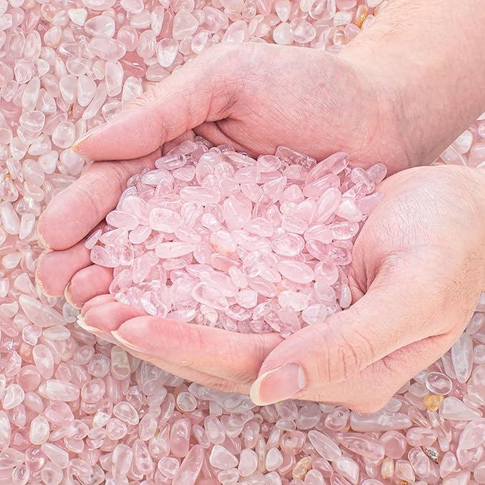 3 Lb Rosy Pink Stones Aquarium Gravel Rocks, Tumbled Chips Crushed Crystal Quartz Healing Stones for Garden|Vase Filler|Fish Turtle Tank Decorations