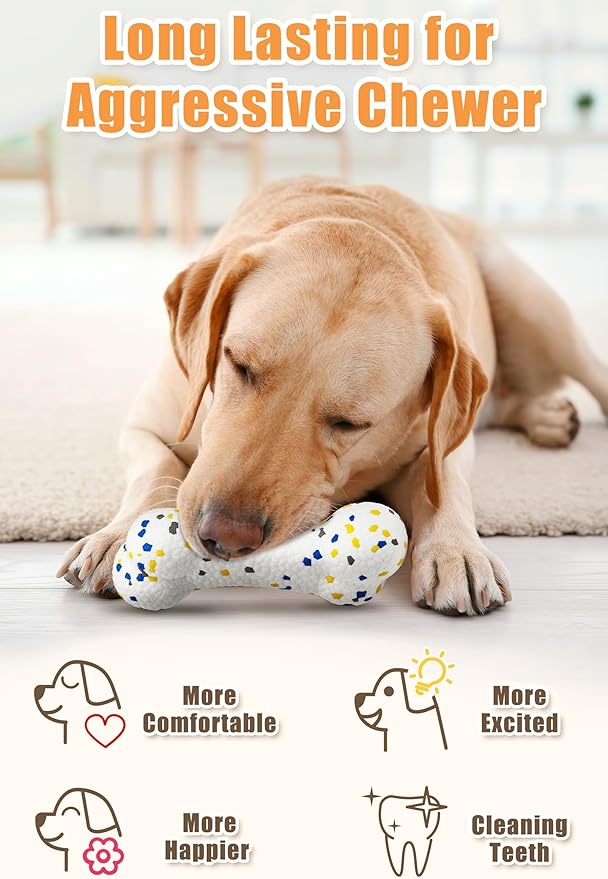 2Pcs Bone Dog Balls+Rugby Dog Toys for Aggressive Chewers, Indestructible Tennis Balls for Dogs (Bone+Rugby)