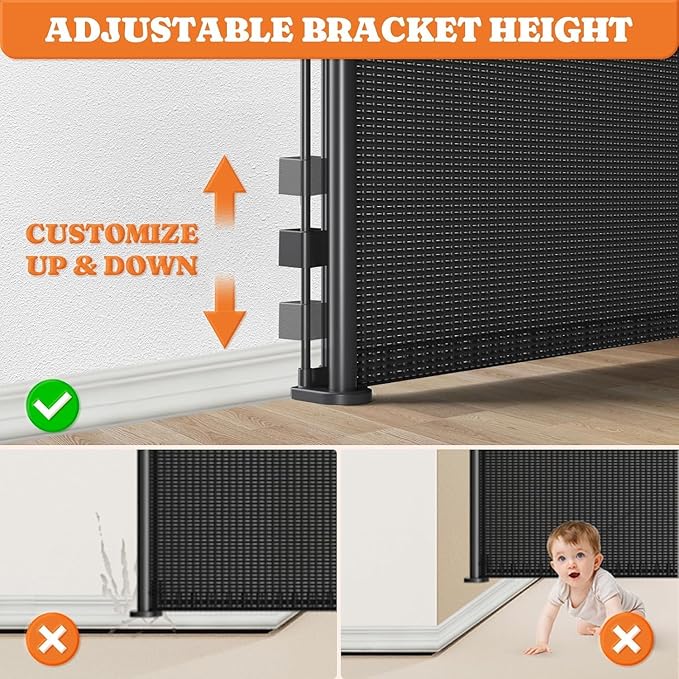 Extra Tall Retractable Baby Gates: 51" Tall Pet Gate, Extend up to 200" Wide, Mesh Baby Gate with Support Rods Jump-Proof Design for Cats & Large Dogs High Dog Cat Door Indoor Outdoor, Black