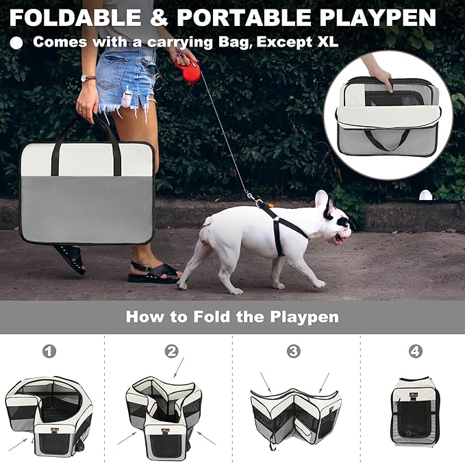 Aivituvin Dog Playpen Foldable Pet Play Pens with Carrying Bag for Cat, Puppies, Rabbits, Chickens, Durable Portable Pet Tent for Travel Camping Indoor/Outdoor Grey L