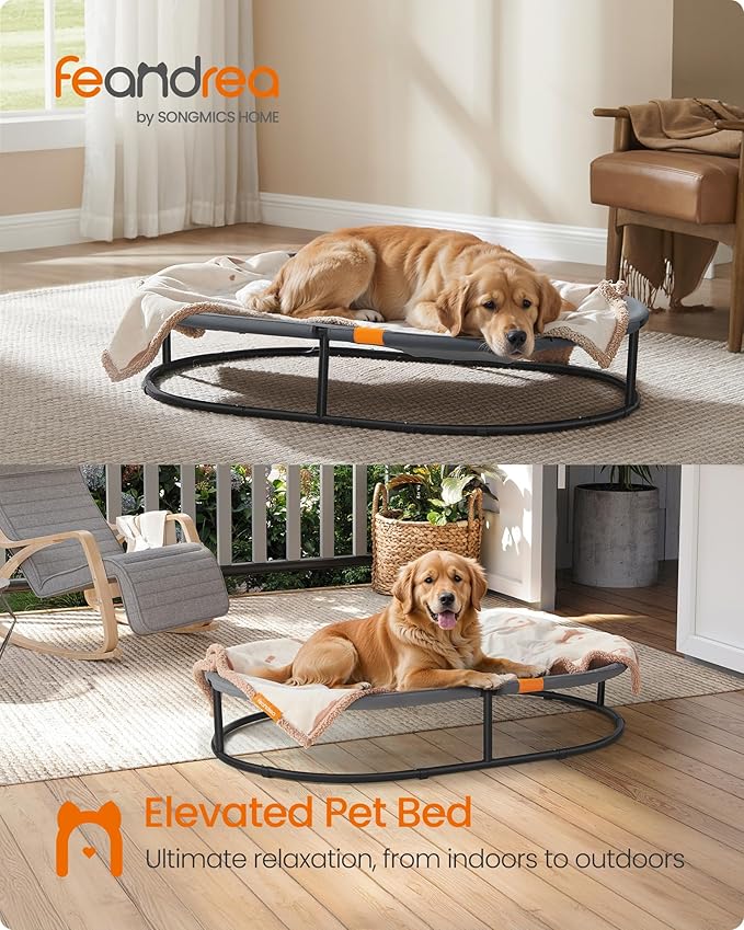 Feandrea Pet Bed, Cat Hammock, Elevated Cat Bed for Multiple Cats, with Removable Washable Mesh, for Pets up to 120 lb, Oval, Gray UPCB005G01