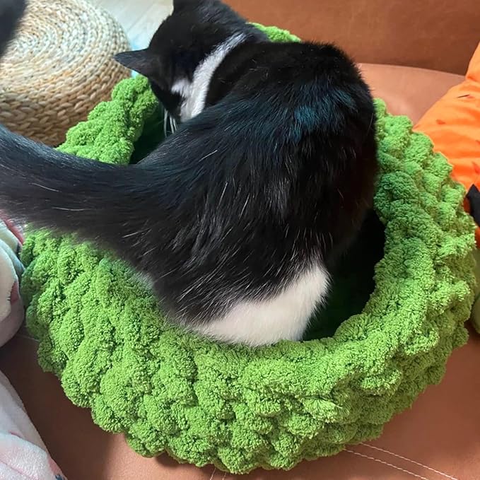 Cat Nest Bed – Premium Handwoven Washable Extra Soft Round Cave House for Indoor Kitten & Kitty, Small & Large (MapleLeaf Red,Medium)