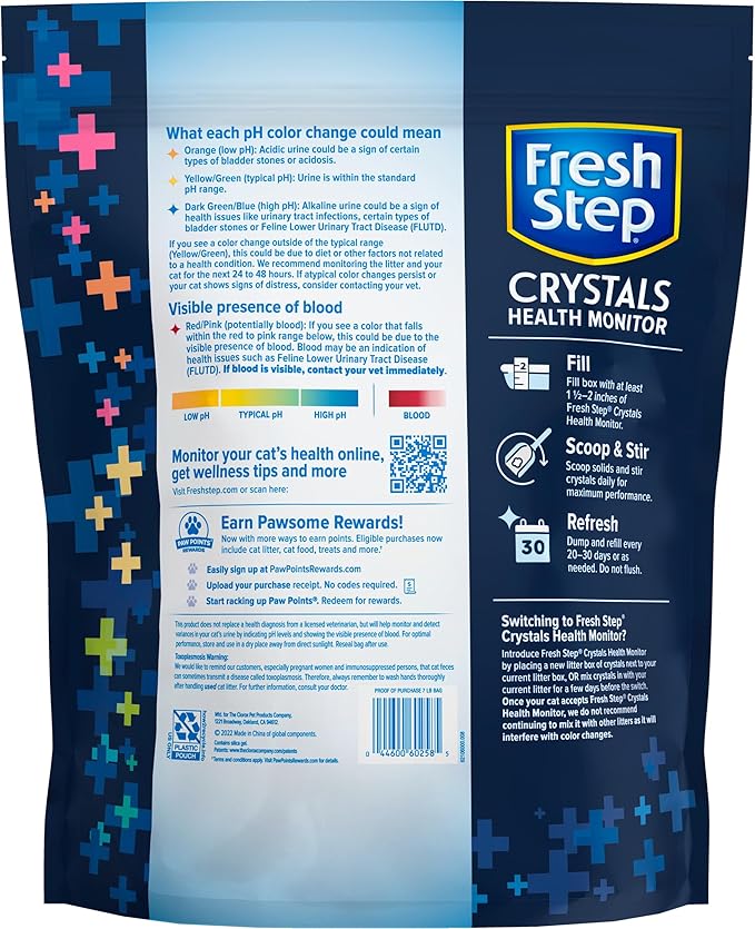 Fresh Step Crystals Health Monitoring Cat Litter, Color-Changing Litter Helps Detect Irregularities in Cat Urine, Controls Odor for 30 Days, 14 lbs. (2 x 7 lb. Bag)