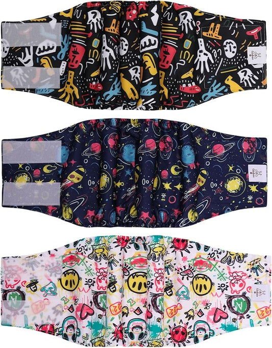 CuteBone Dog Diapers Male Washable Belly Band for Male Dogs Wraps Black 3pcs a Pack DM54M