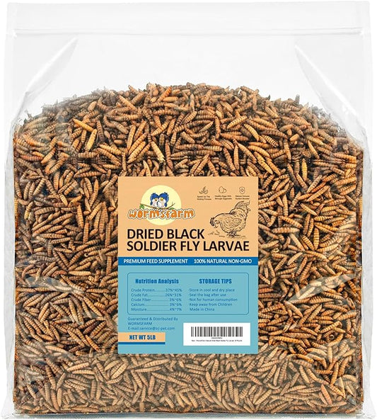 5LB Dried Black Soldier Fly Larvae Treat for Chicken More Calcium Than Mealworms,for Laying Hen,Wild Birds (5 Pound)