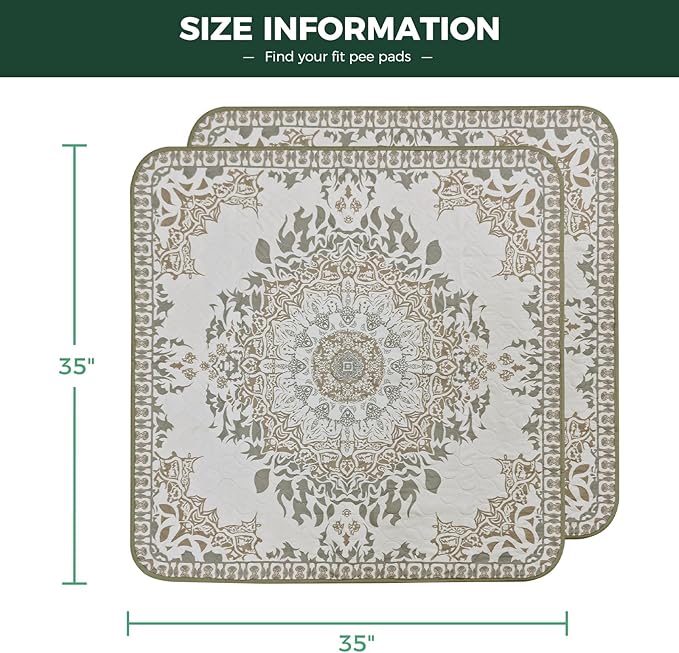 FXW Washable Pee Pads for Dogs, Puppy Pads with Super Absorbent, Specifically Designed for Potty Training, 35" Square, Boho, 2 Packs