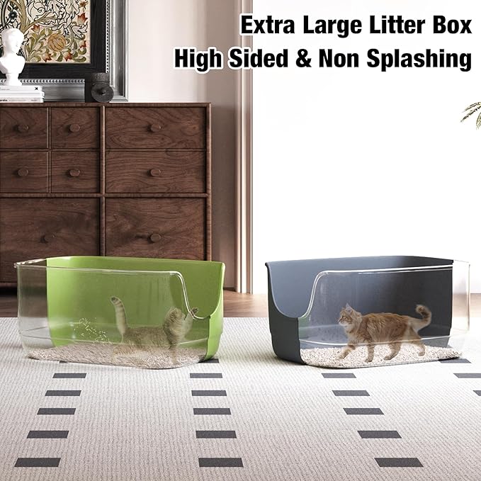 Gefryco Jumbo Cat Litter Box with High Sides, Extra Large for Muti Cats Open Big Cat Litter Box Anti-Splashing, High Wall Litter Tray for Indoor Medium and Large Cats(2Pack)