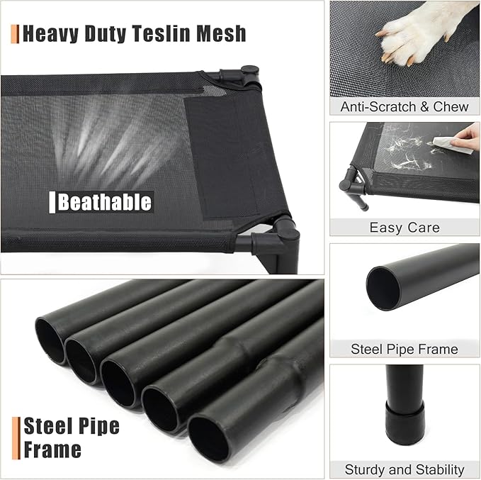 Elevated Dog Bed for Medium Dogs, Raised Cot Fits Up to 150 LBs, Heavy Duty With Durable Supportive Teslin Recyclable Washable Mesh, Indoor & Outdoor Use, Green