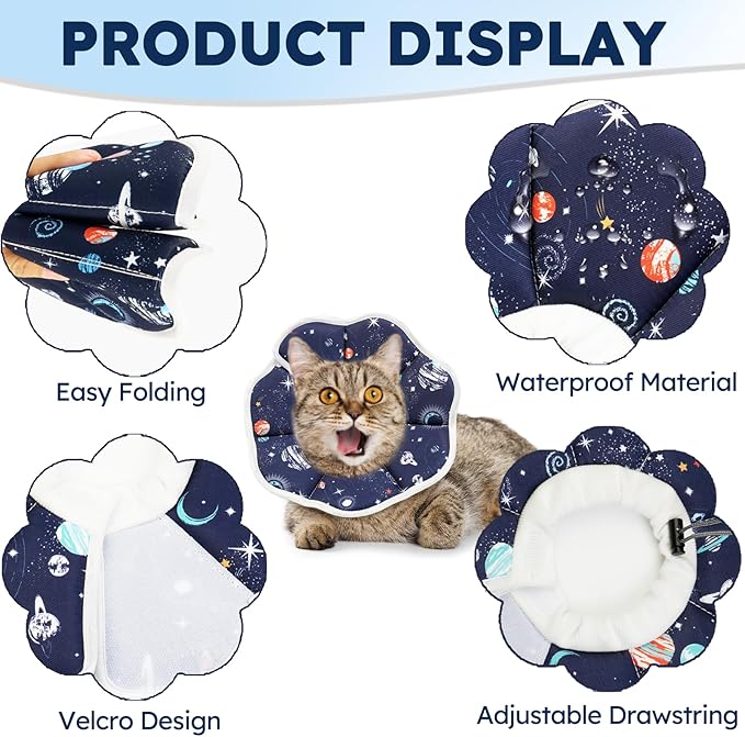 Cat Cone Collar Soft, Waterproof Cat Recovery Collar After Surgery, Adjustable Pet Donut Collar, Safety Elizabethan Collar to Prevent Licking Wounds for Kittens, Pet Cone Alternative