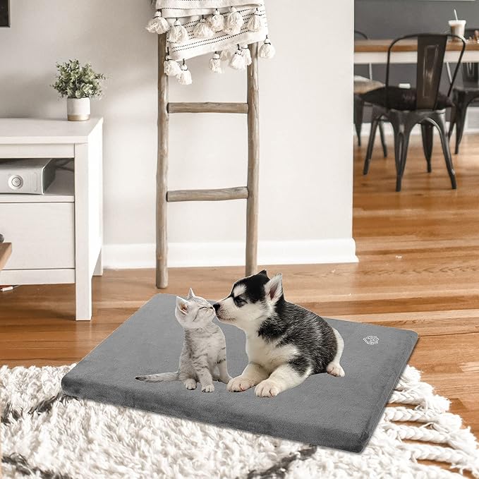 EMPSIGN Stylish Dog Bed Mat Dog Crate Pad Mattress Reversible (Cool & Warm), Water Proof Linings, Removable Machine Washable Cover, Firm Support Pet Crate Bed for Small to XX-Large Dogs, Grey