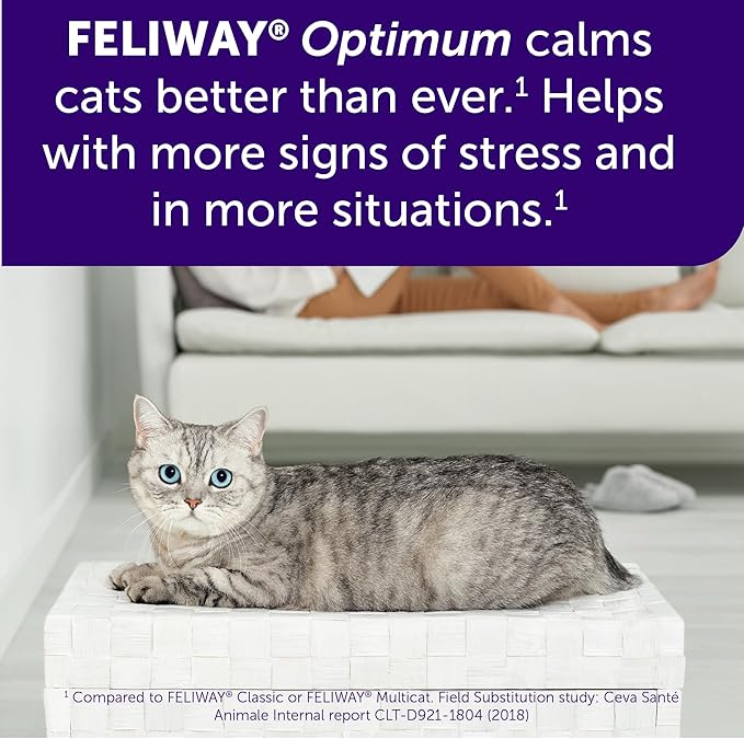 FELIWAY® Optimum 30 Day Cat Calming Refill for Pheromone Diffuser, 48ml - Helps Reduce Common Signs of Stress in Cats & Kittens, Enhanced Calming