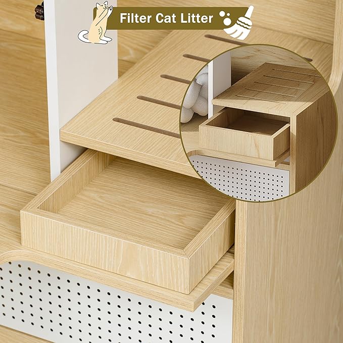 Cat Litter Box Enclosure Furniture Hidden Indoor 2-in-1 Wooden Cat House & Washroom Cabinet with Drawer for 2 Cats, 31.4"x15.7"x44.8"H