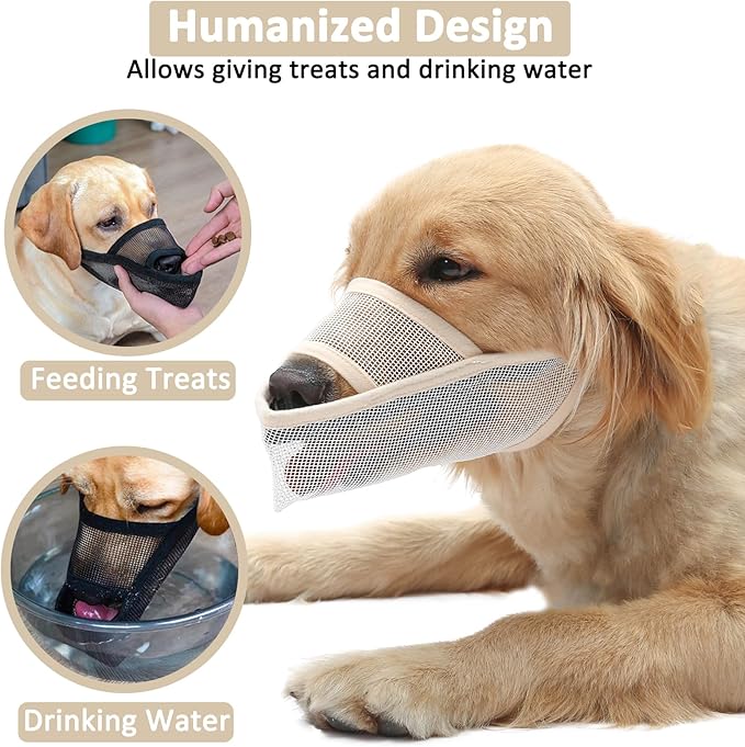 Crazy Felix Nylon Dog Muzzle for Small Medium Large Dogs, Air Mesh Breathable and Drinkable Pet Muzzle for Anti-Biting Anti-Barking Licking (XL, Beige)