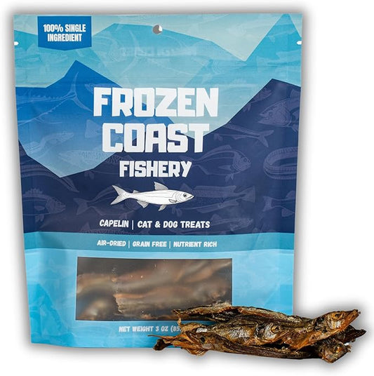 Frozen Coast Capelin Cat & Dog Treats- Single-Ingredient, All-Natural, High-Protein, Omega-3s, Fish Snacks (3 oz Bag)