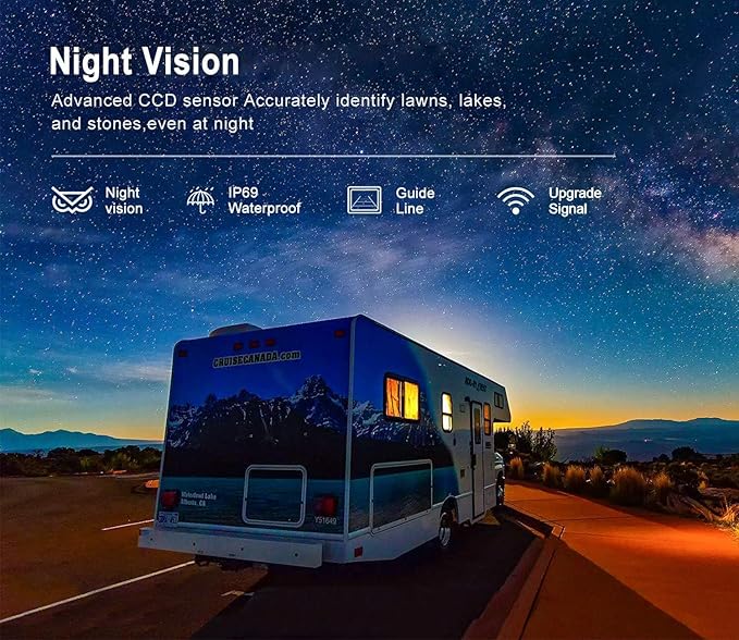 1080P FHD Digital Wireless Backup Camera System Kit for RV/Truck/Trailer/Van/Bus,Night Vision,7inch HD LCD Monitor,IP69 Waterproof Rear View Camera No Interference Record-HW02-M