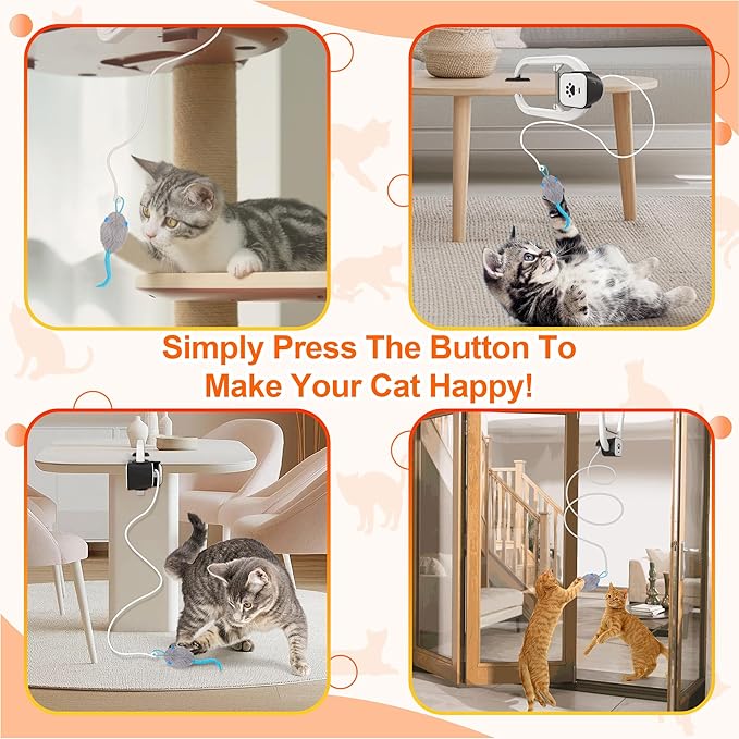 Cat Toy, Upgraded Smart Interactive Cat Toys with Remote Control, USB Rechargeable Door Hanging Retractable Kitten Toy for Self Play, Teaser Electronic Feather Cat String with 3 Plush Mice