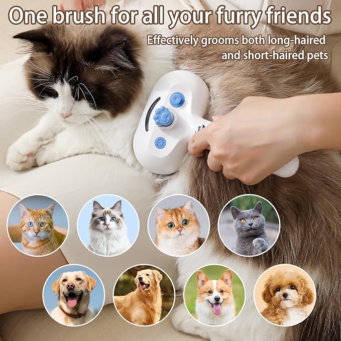 Cat Steam Brush for Shedding,3 In 1 Steam Brush for Dogs & Cats,Spray Hair Removal Comb,Includes Waterless Shampoo,Suitable for Long-haired and Short-haired Pets