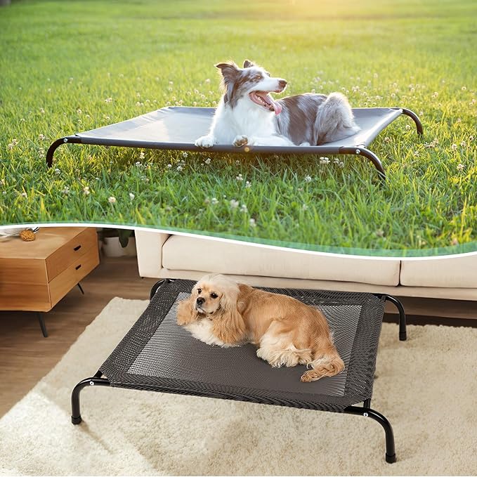 Cooling Elevated Dog Bed with Non-Slip Floor Protectors & Breathable Mesh, Raised Indoor & Outdoor Dog Cot Hammock, 41" L x 32" W x 8" Th, Medium, Green
