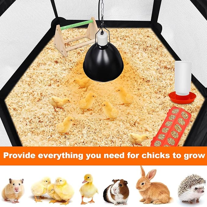 Chicks Brooder Box for Chicken Starter Kit- Includes Timing Heat Lamp Set, Detachable Chicken Brooder, Up to 15 Chicks, Sawdust, Chick Feeder and Waterer Set, Chick Perch 6-in-1 Chicken Coop Set.(B)