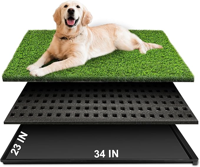 Dog Grass Pad with Tray, 34''X23'' Large Artificial Turf Grass Potty, Reusable Puppy Pee Pads for Dogs, Portable Dog Litter Box for Indoor/Outdoor Potty Training Toilet