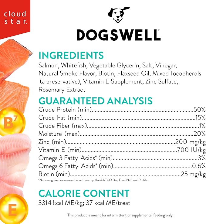 DOGSWELL Jerky Treats for Dogs, Skin and Coat Salmon Recipe 18 oz., 29235