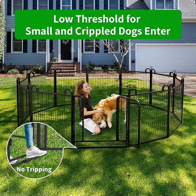 Dog Playpen Outdoor 32 Panels Heavy Duty Dog Fence 40" Height Anti-Rust with Doors Portable for RV Camping Yard, Total 71FT, 406 Sq.ft, Snowy Black