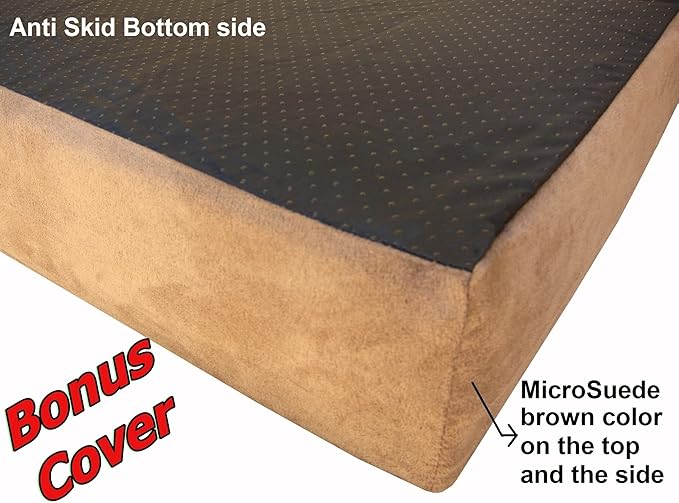 Dogbed4less Luxury Extra Large Orthopedic Memory Foam Dog Bed for Large Dogs with Durable Waterproof Internal Case, Removable Washable Denim Cover and Extra Bonus Pet Bed Cover, XL 40X35X4, Brown