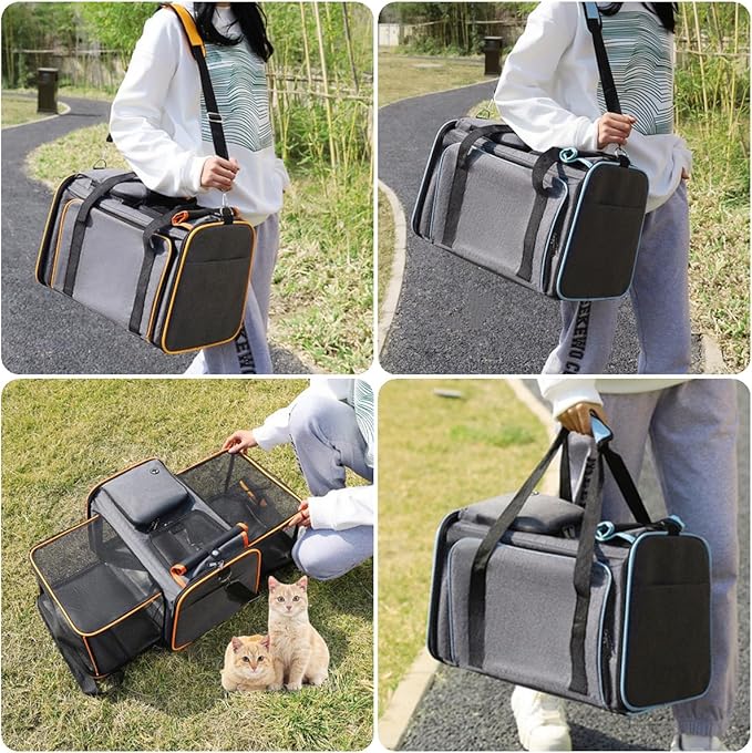Cat, Dog Carrier for Pets Up to 20 Lbs,Sides Expandable Pet Carrier Bag Large Mesh Safe,Airline Approved Animal Carrier,Soft Sided Collapsible Pet Travel Carrier,Foldable Portable Pet Home (Orange)