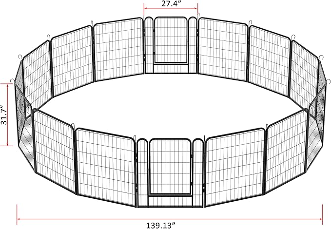 Dog Playpen, Outdoor Dog Fence, 16 Panels, 32" H Dog Pen for Medium/Small Dogs, Heavy Duty Metal Pet Fence with Gate, Portable Dog Fence for RV Camping and Yard (Black)