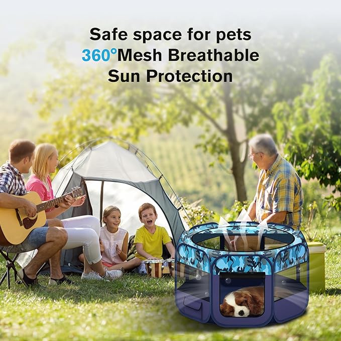 Dog Playpen, Pet Playpen, Portable Cat Playpen, Pop Up Foldable Puppy Playpen Exercise Kennel Tent with Carry Case Collapsible Bowl,Water-Resistant Shade Cover for Indoor Outdoor Travel (Extra Large)