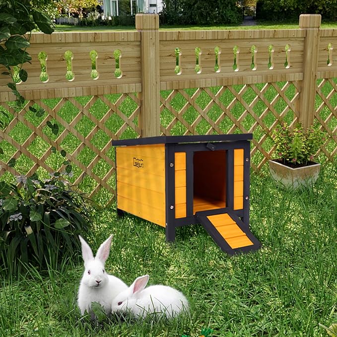 GEGURI Outdoor Cat House Weatherproof, Rabbit Hutch & Indoor Bunny Cage, Wooden Shelter for Feral Cats, Rabbits, Chickens & Small Animals