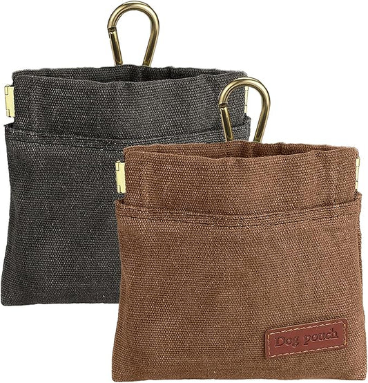 2PC Dog Treat Pouch,Dog Training Treat Reward Bag,Portable Puppy Hand Free Dog Walking Bag,Auto Closing Dog Food Dispenser,Behavior Aids for Puppy Travel or Outdoor(Grey+Khaki)