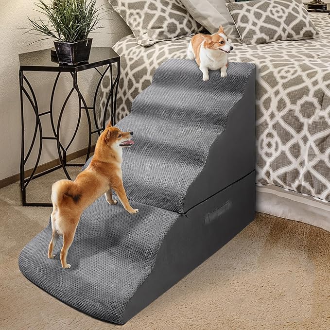 Dog Stairs&Steps for 30 Inches Tall High Bed, Pet Dog Ramp Ladder for Small Medium Dogs, Doggie, Old Cats, Kitty, Small Animals(Grey, Up to 30-36 Inch Tall Bed)