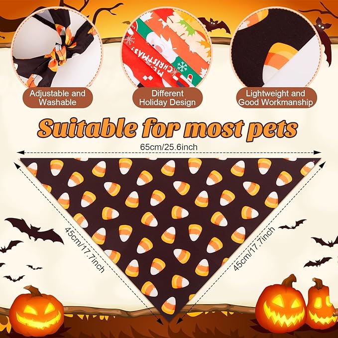 Chunful 30 Pcs Holiday Dog Bandanas Bulk for Fall Thanksgiving Halloween Christmas with Maple Leaves Pumpkin Ghost Snowman Adjustable Triangle Pet Scarf for Small Medium Large 25.6 x 17.7 x 17.7 in