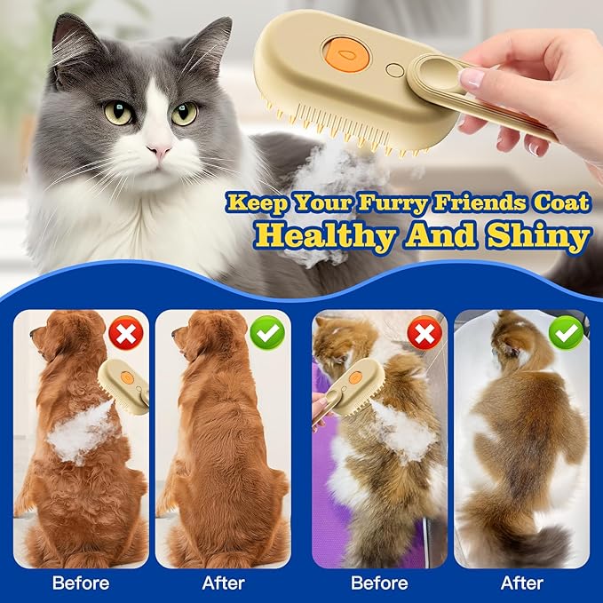 Cat Steam Brush for Shedding with Foldable Handle 4 in 1 Rechargeable Steam Brush for Cats and Dogs,Haired Pets Spritz Defur Comb for Cats Pet Spray Grooming Tool for Hair Removal & Massage