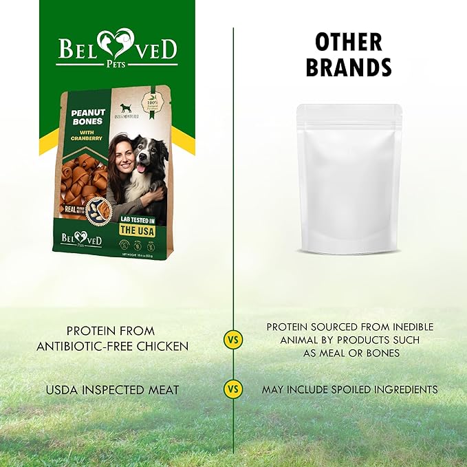 Dog Treats Peanut Butter Bones with Cranberry & Rawhide Free Chew 11 Oz - Pet Natural Mini & Big Snacks Healthy Collagen & Bulk Best Chews for Small & Large Dogs - Made for USA (Peanut Butter)