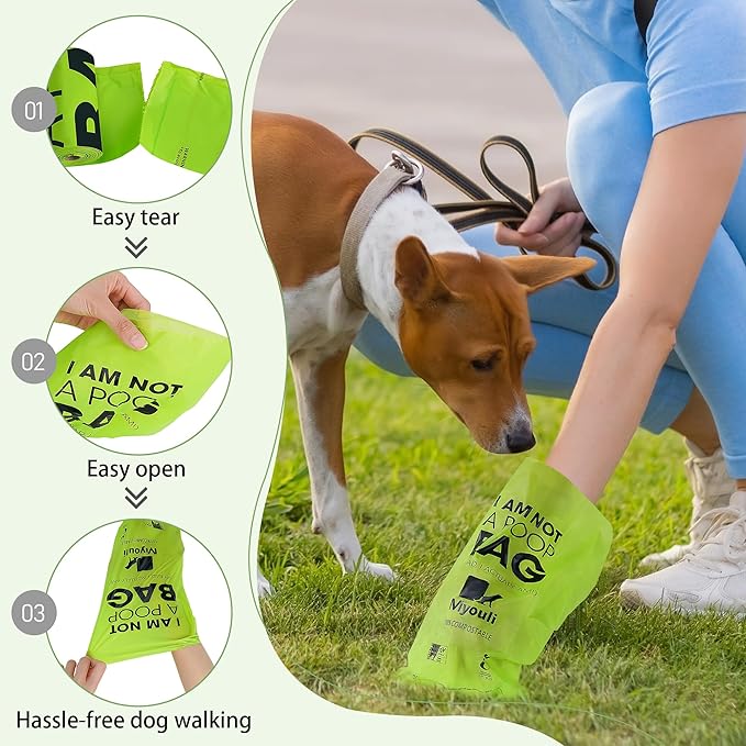 Certified Compostable Poop Bags for Dogs, 240 Poop Bags (16 Rolls), Landfill Friendly, Leak Proof Unscented Easy Open Poop Waste Bag（Green）