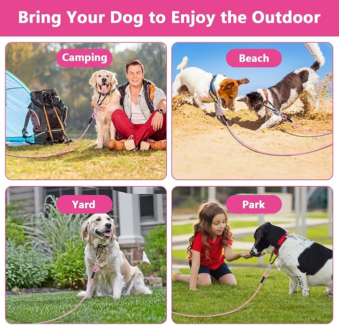 Dog Tie Out Cable 50FT-500Lbs,Heavy Duty Dog Leads Line for Yard with Swivel Hook,Medium Large Dogs Leash&Chains for Outside,Rust Chew Proof Dogs Run Cable for Outdoor Camping (Pink, 50FT)