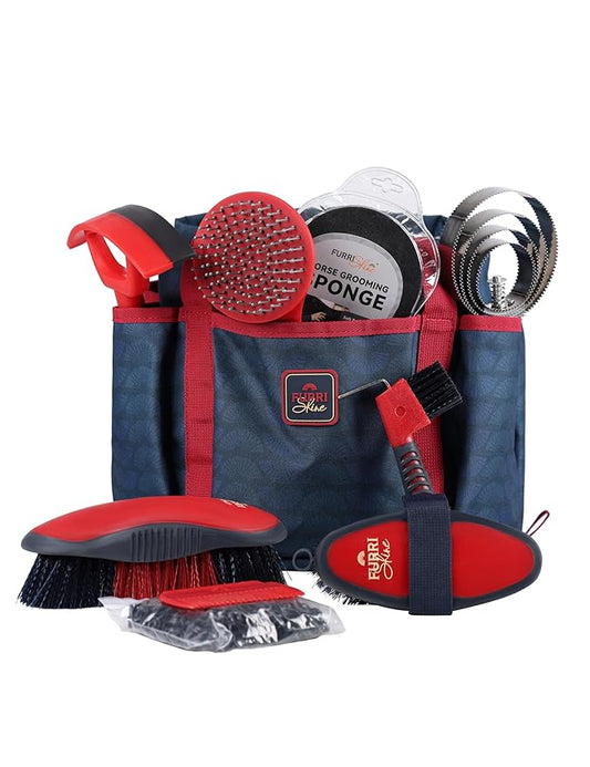 9PCS Horse Grooming Kit Curry Comb Sweat Scraper Horse Bathing Supplies Grooming Tools with Storage Bag Shadowberry