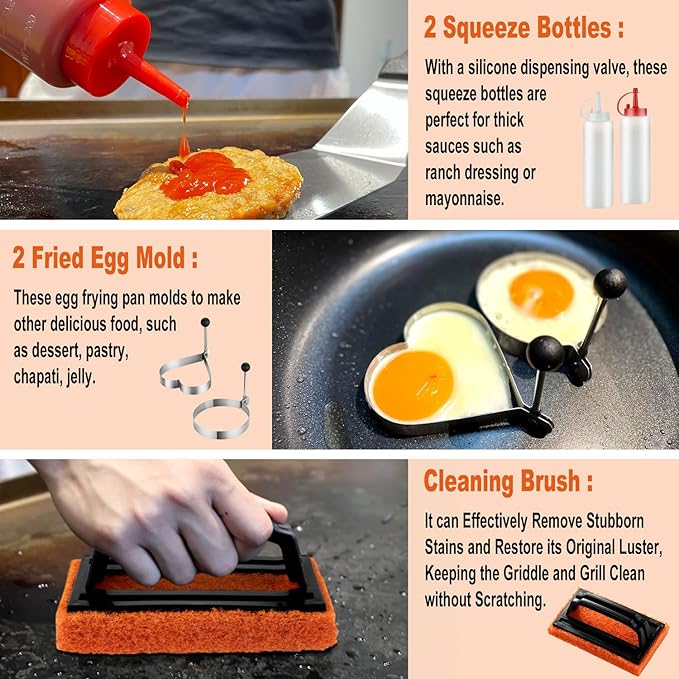 38PCS Griddle Accessories Kit, Professional Grill Tools Set for Outdoor Barbecue, Stainless Steel Griddle Spatula Set with Tongs, Smash Burger Press, Carry Bag, Perfect Grilling Gifts