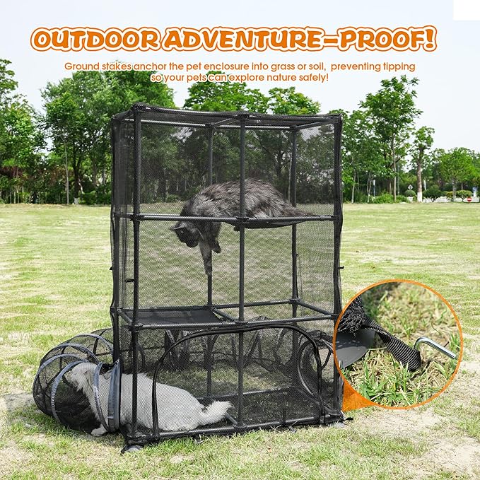 Catio Outdoor Cat Enclosure for Cats & Small Animals, Pet Playpen Cat Climber with Removable Pet Tunnel for Indoor/Outdoor Use